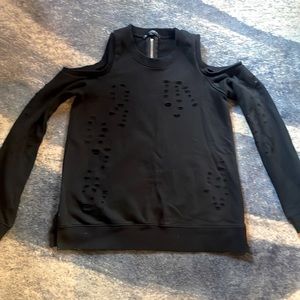 Cold shoulder sweater shirt distressed in black by Central Park New York